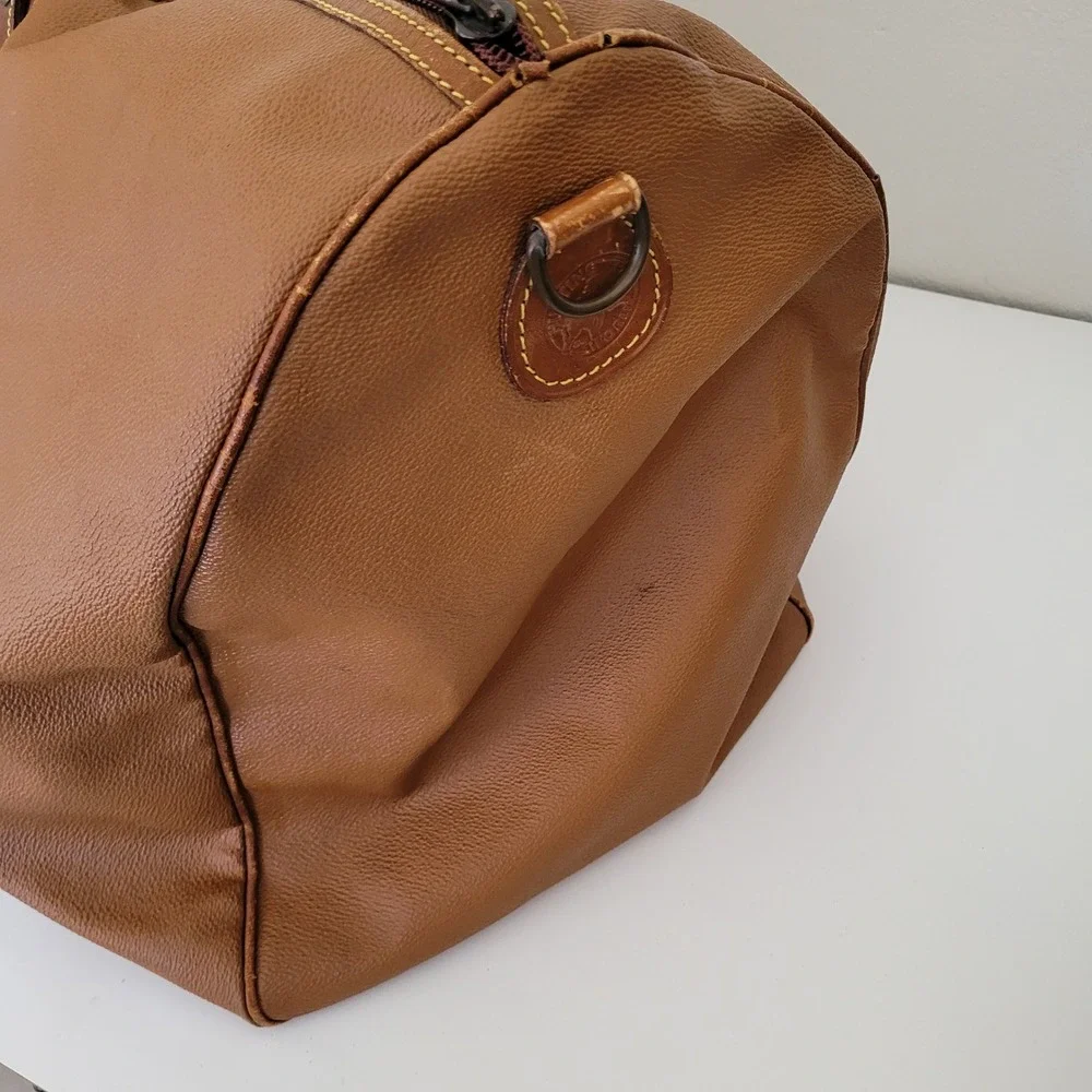 Hunting World Vintage Tan Leather Trim Duffel Bag Travel Weekender Large
